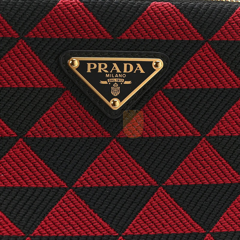 PRADA JACQUARD CALFSKIN TRIANGOLO SYMBOLE EMBROIDERED MINI TRIANGLE DOUBLE BAG 1BC543 (27*14*6.5cm)